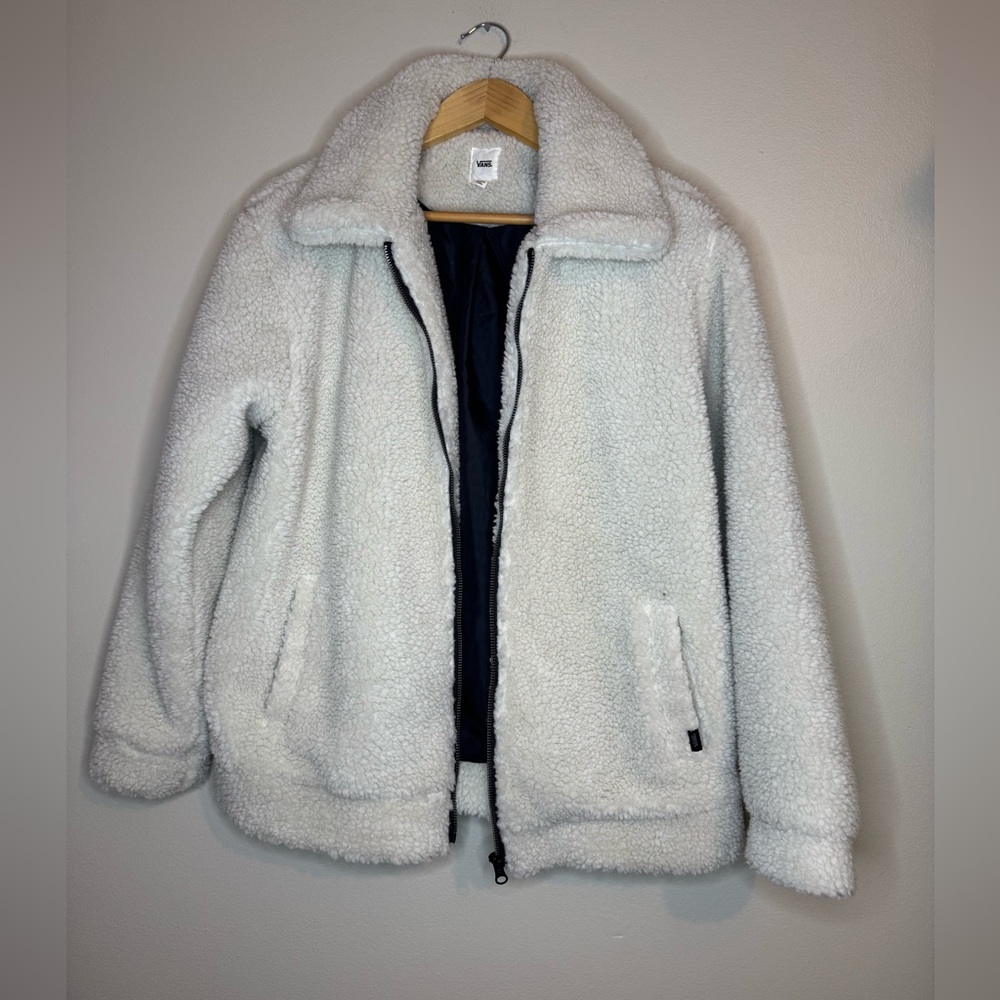 Vans White Sherpa Fleece Zip Jacket Women’s XS Teddy Coat